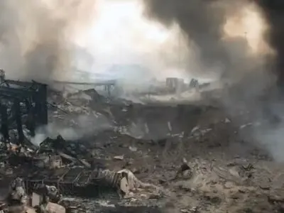 تصویری از گودال ایجاد شده براثر انفجار در بندر شهید رجایی بندرعباس
