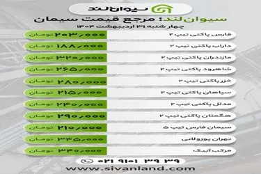 قیمت سیمان امروز 31 اردیبهشت 1403 