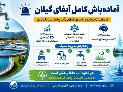 آماده‌باش کامل آبفای گیلان در تعطیلات پیش‌رو