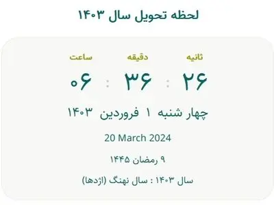 ساعت، تاریخ و لحظه تحویل سال ۱۴۰۳