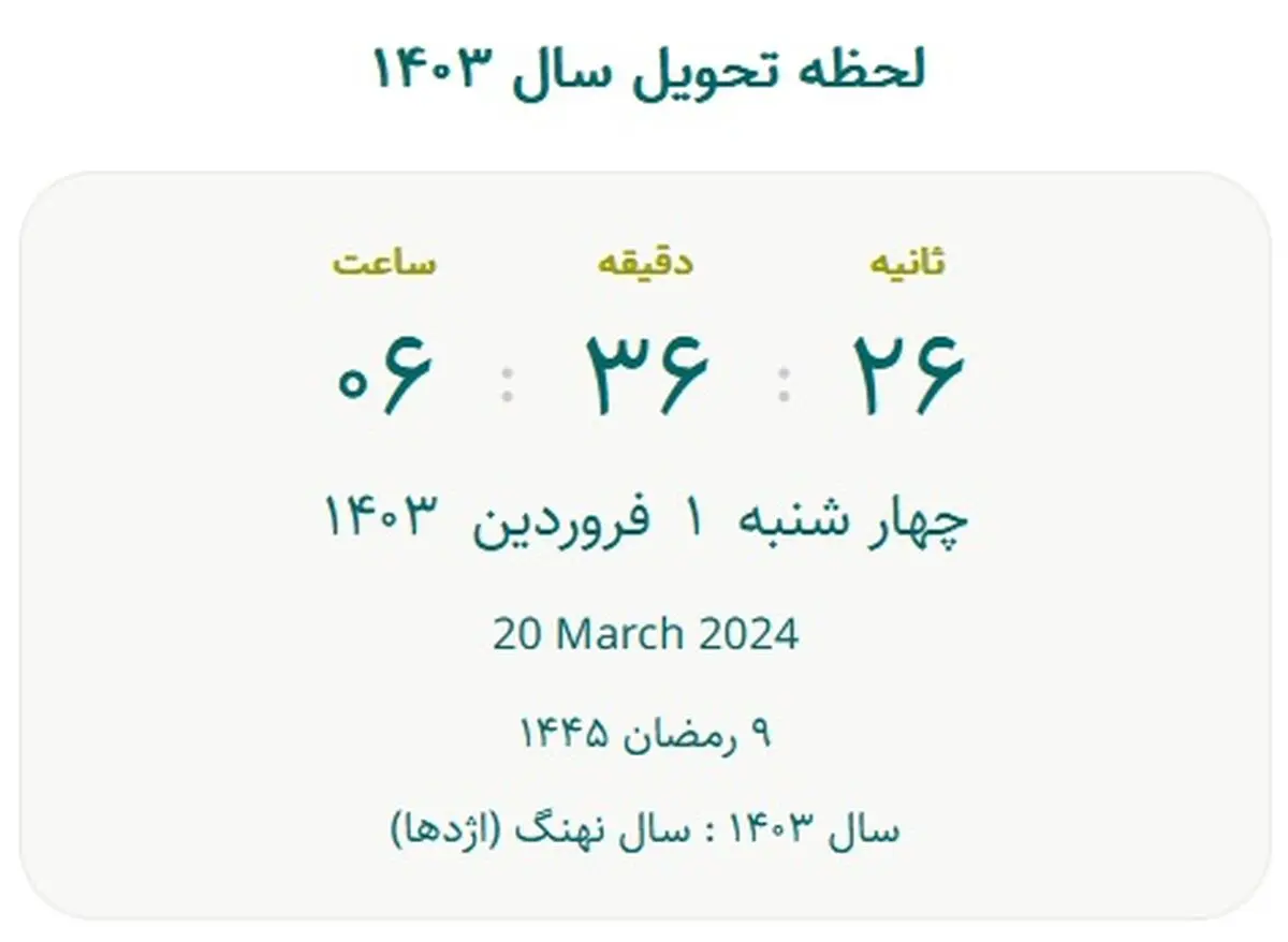 ساعت، تاریخ و لحظه تحویل سال ۱۴۰۳