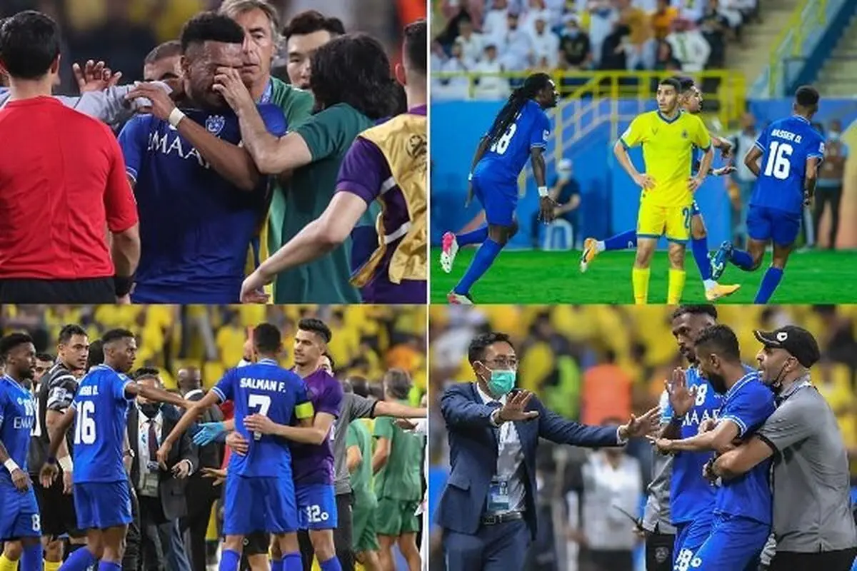 ویدیو: درگیری شدید و زد و خورد بازیکنان النصر و الهلال در پایان بازی نیمه نهایی